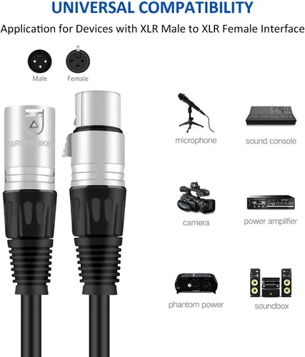 Vista 5 de Cable de altavoz XLR macho a XLR hembra, cable de conexión de micrófono de audio profesional, cable de micrófono blindado y equilibrado para uso más