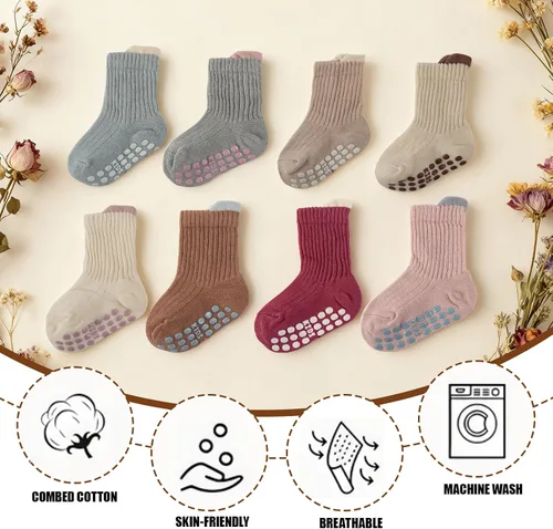 Vista 3 de 8 Pairs Baby Toddler Socks Non-Slip Grip Socks for Boys Girls Newborn Infant Baby Cotton Crew Sock with Grips 0-5T