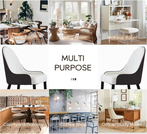 Vista 6 de Juego de 2 cómodas sillas auxiliares de poliuretano, silla de comedor de estilo minimalista moderno, sillas de respaldo de estructura resistente