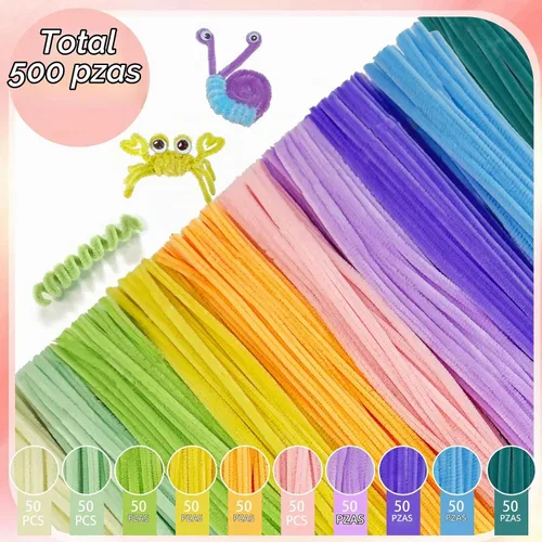 Vista 8 de Limpiapipas pastel, 500 unidades, 10 tallos de chenilla surtidos para manualidades Esquema de color de caramelo de macaron