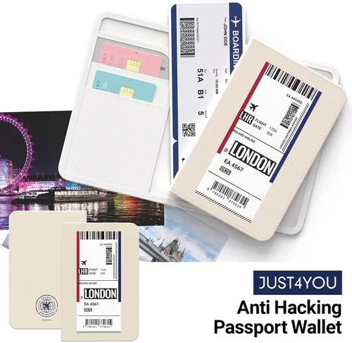 Vista 7 de JUST4YOU Funda para pasaporte y tarjeta de vacunación con bloqueo RFID para pasaporte de viaje, Londres, Moderno