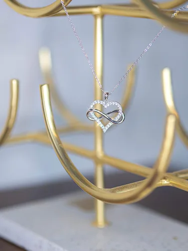 Vista 3 de Sash & Soph Collar de corazón infinito para mujer, collar de corazón de plata de ley 925 para novia, colgante de corazón de amor en cadena de 18