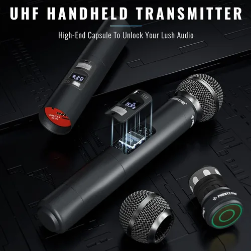 Vista 4 de Sistema de micrófono inalámbrico Phenyx Pro, micrófono inalámbrico de cuatro canales, con 4 x 40 frecuencias UHF, escaneo automático, rango largo