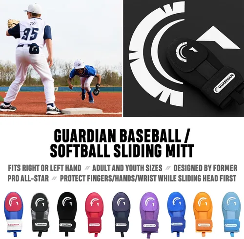 Vista 2 de Guardian Baseball Guantes deslizantes – Tallas para jóvenes y adultos – Guante deslizante para béisbol – Correa de compresión elástica, paquete de 2