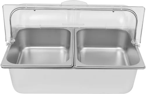 Vista 4 de Recipiente de acero inoxidable para servir alimentos para encimera, contenedor de servir alimentos con tapa, servidor de condimentos con cucharas