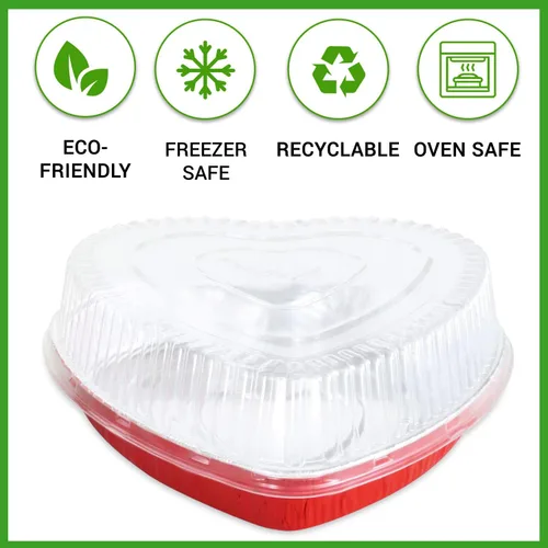 Vista 8 de KitchenDance - Molde de aluminio desechable en forma de corazón con tapa de cúpula a presión, sartén de papel de aluminio de 8 pulgadas perfecto