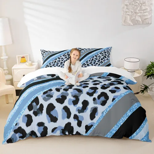 Vista 14 de Juego de funda de edredón para niños con estampado de leopardo, tamaño individual, juego de ropa de cama de moda de piel de guepardo abstracto
