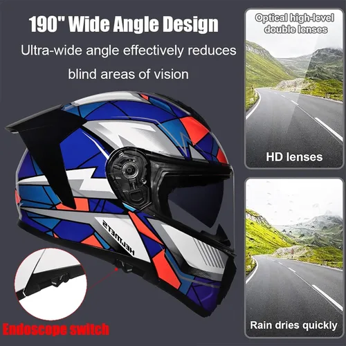Vista 4 de Casco modular de motocicleta con Bluetooth abatible de cara completa aprobado por DOT FMVSS-218 con doble visera, multiventilación, diseño