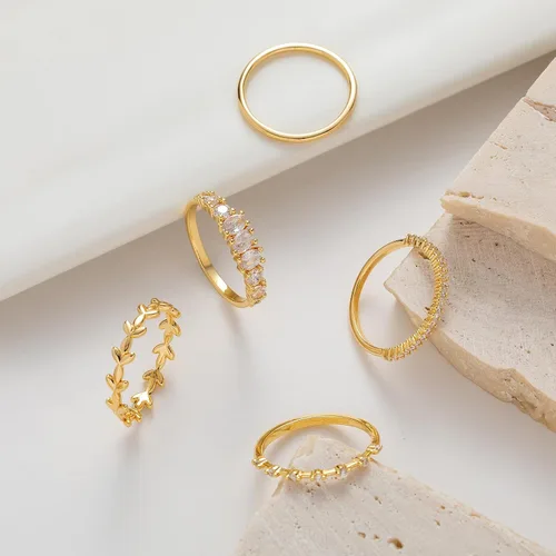 Vista 7 de FUNEIA Anillos apilables de oro para mujer, no se deslustra, a la moda, delicados, chapados en oro de 14 quilates, juego de anillos de pulgar