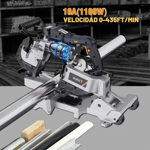 Vista 4 de MAXXT Sierra de cinta con base de aluminio ligero, sierra de cinta de corte profundo de 10 amperios y 5 pulgadas, sierra portátil automática