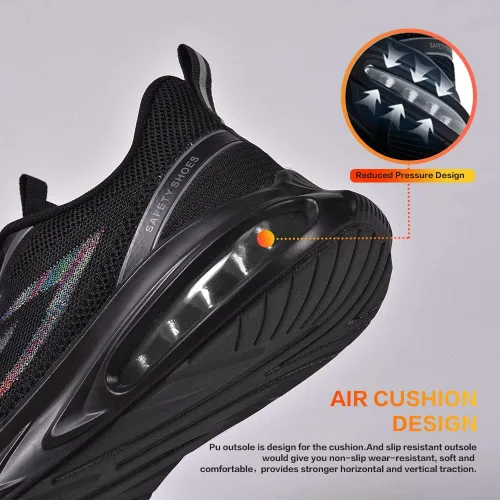Vista 6 de Zapatos de punta de acero para mujeres y hombres, ligeros, indestructibles, a prueba de pinchazos, cómodos zapatos de seguridad antideslizantes