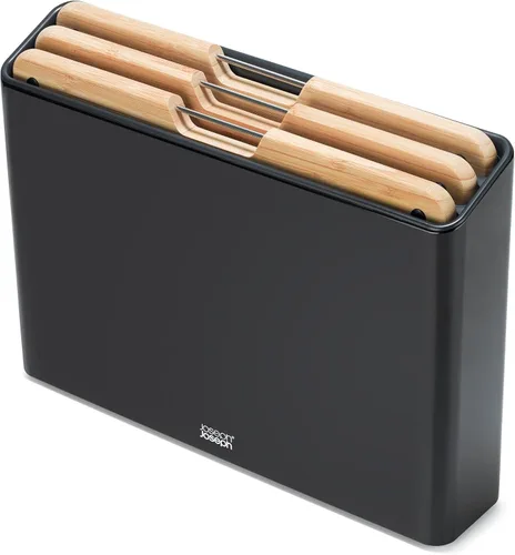 Vista 8 de Joseph Joseph Folio Premium - Juego de tablas de cortar de bambú de 3 piezas, funda delgada de acero inoxidable para almacenamiento organizado