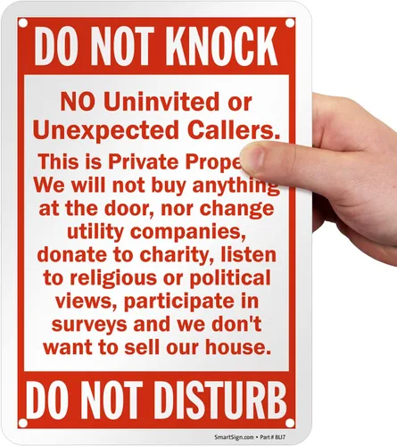 Vista 2 de SmartSign Security cartel, leyenda ""Do Not Knock - Do Not Disturb", rojo sobre blanco, Rojo sobre blanco, 1
