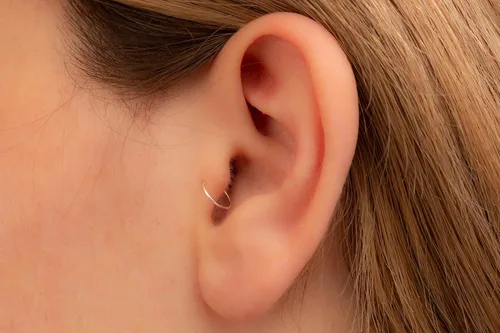 Vista 109 de Aretes de aro de oro de plata – Aretes de aro para mujer, dos piezas de aros de plata fina rellenos de oro, aro de hélice, anillo de tragus, aro