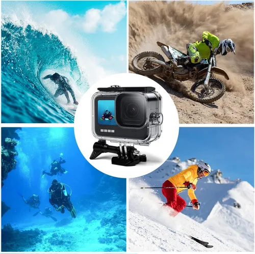Vista 6 de OKFUN Funda impermeable para GoPro Hero 12/11/10/9 Negro, 60M/196FT cubierta protectora de buceo submarino