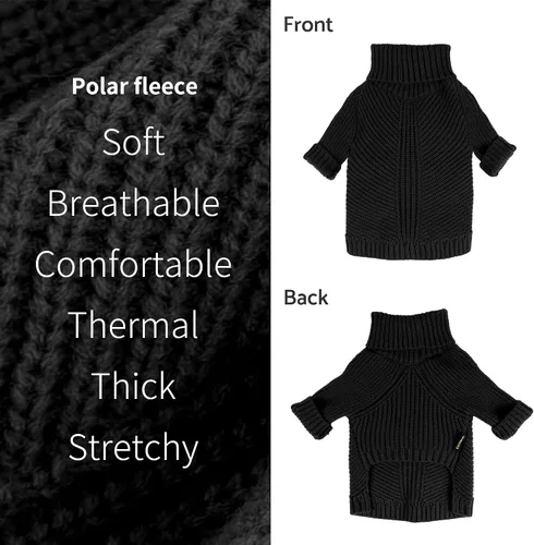 Vista 5 de Fitwarm Suéter de cuello alto para perro, abrigo térmico de punto para mascotas, ropa de invierno para perros pequeños, ropa de gato, negro, XS