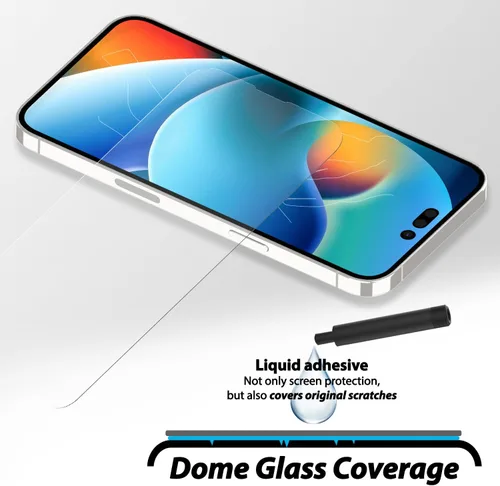 Vista 4 de DOME GLASS Whitestone [cobertura completa perfecta] Protector de pantalla de vidrio templado para iPhone 14 Plus con lámpara UV [2 unidades]