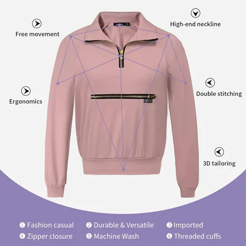 Vista 3 de niaahinn Camiseta de manga larga con cuello en V para mujer, uniforme médico