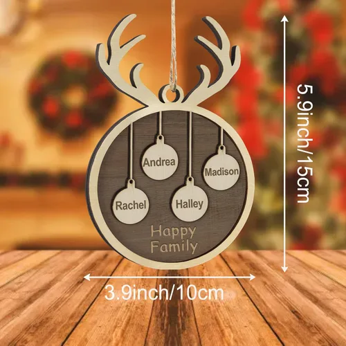 Vista 3 de Adornos de Navidad personalizados familiares de 1, 2, 3, 4, 5, 6, 7, 8, 9, 10, adornos de madera personalizados, decoraciones de Navidad, regalos