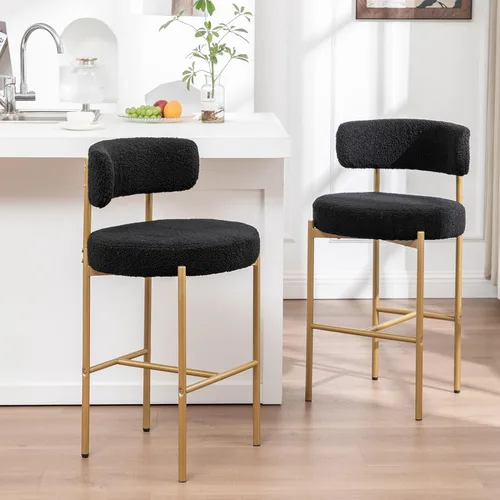 Vista 21 de Cinxzar Taburetes de Bar Boucle Juego de 2, Taburetes de Bar de Altura de Mostrador Beige con Respaldos, Taburetes Modernos para Isla de Cocina