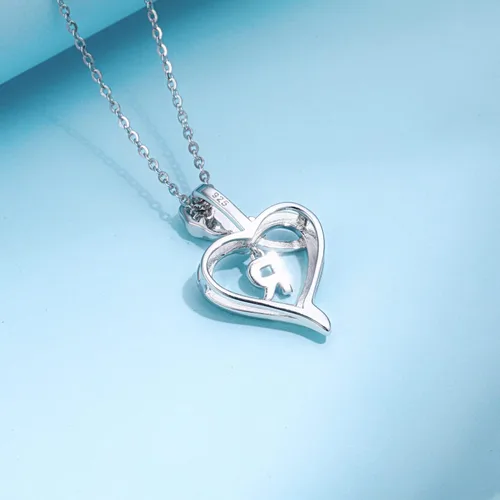 Vista 5 de Agvana Regalos para el día de San Valentín para ella, collares con inicial de plata esterlina para mujer, collar con dije de corazón de flor