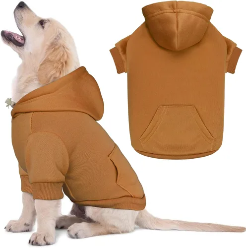 Vista 10 de Sudadera con capucha para perros pequeños, ropa de forro polar cepillado suave y liso, sudadera con capucha para mascotas con bolsillo (café-XS)