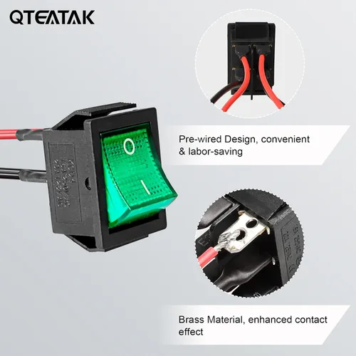 Vista 3 de KCD4 2Pcs DC 12V-24V 30A DPST interruptor basculante precableado de 4 pines y 2 posiciones ON/Off para barco con luz LED verde (Solo para DC12-24V)