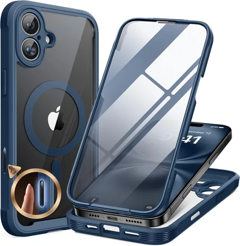 Vista 181 de Miracase - Funda magnética para iPhone 13 Pro Max de 6.7 pulgadas (compatible con MagSafe), transparente, completo, protector de pantalla de vidrio