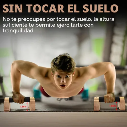 Vista 3 de Barras de levantamiento de paraletas de madera, 2 barras de calistenia de madera con base antideslizante, asas de flexión para gimnasio en el piso