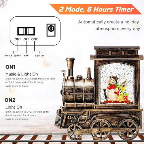 Vista 4 de IPOW Tren de linterna de globo de nieve de Navidad con purpurina de remolino de agua, musical e iluminado, temporizador de 6 horas, alimentado por