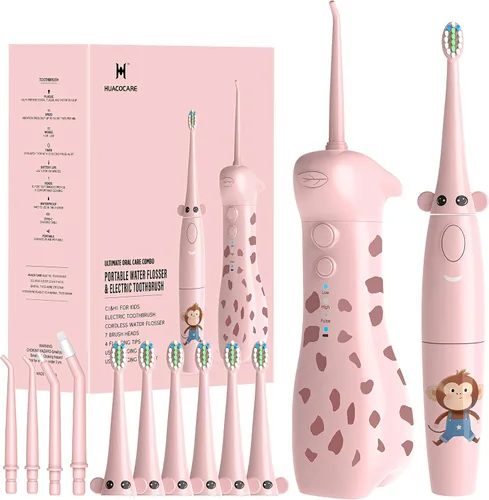 Vista 8 de Irrigador dental eléctrico para niños de 6 a 12 años, irrigador oral para niños con 3 modos suaves y 2 modos sónicos, kit dental compatible