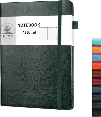 Vista 16 de Daofary Cuaderno de puntos con soporte para bolígrafo, cuaderno de cuadrícula de puntos A5 con 160 páginas, papel grueso de 2.95 oz/yd², diario