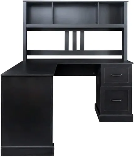 Vista 5 de Escritorio para computadora con gabinete, escritorio ejecutivo de madera, escritorio para computadora para estudiantes, con estantes