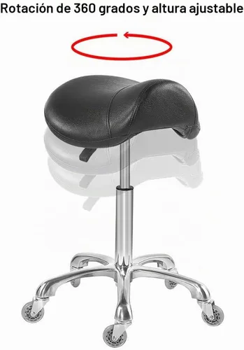 Vista 7 de Antlu Silla de Sillín para Clínica de Masaje, Spa, Salón, Corte, Silla Giratoria con Ruedas, Altura Ajustable (Negro)