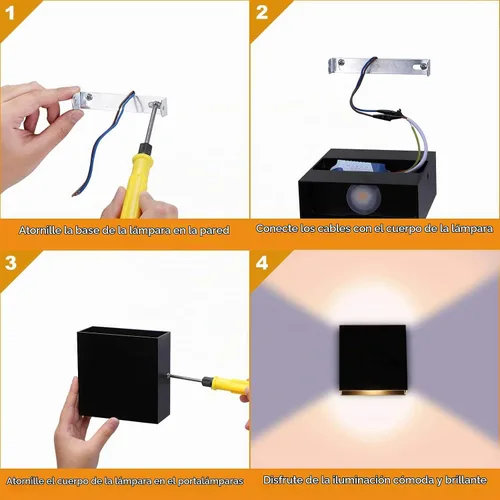 Vista 9 de Lightess Aplique de pared interior regulable de 10W, lámpara de pared LED moderna negra, luces de montaje en pared hacia arriba y hacia abajo, mini