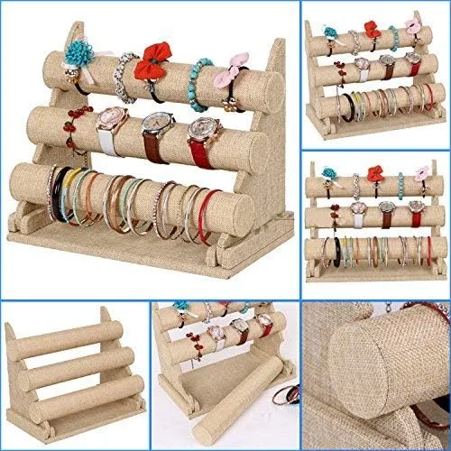 Vista 3 de ChezMax Soporte de joyería desmontable de 3 niveles para reloj de pulsera collar - lino