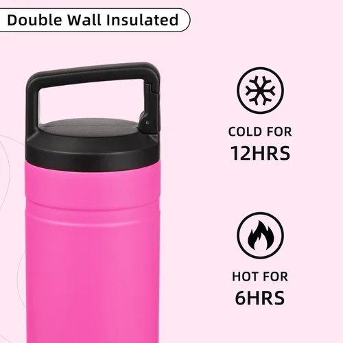 Vista 5 de BJPKPK - Botella de agua aislada con 2 tapas, vaso/taza de viaje de acero inoxidable de 20 onzas con aislamiento al vacío de doble pared, taza