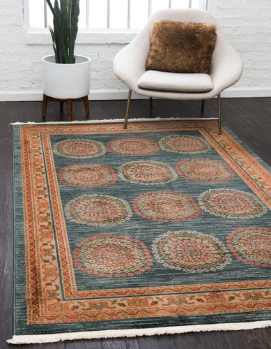 Vista 12 de Unique Loom Fars Collection - Alfombra moderna con diseño tribal de medallón con tonos naturales, 2 pies 7 pulgadas x 10 pies 0 pulgadas, azul