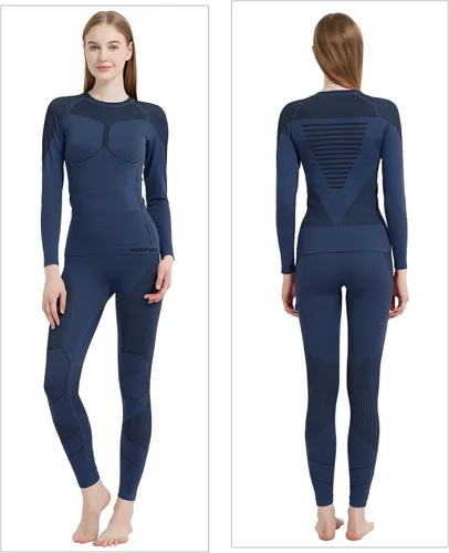 Vista 3 de MEETWEE Ropa interior térmica para mujer, Long Johns Ski para clima frío, capa base, cálida parte superior e inferior de invierno para correr, Azul