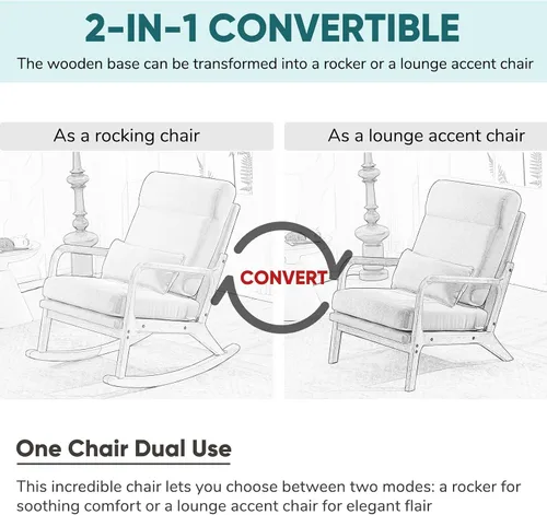 Vista 3 de JOYBASE Mecedora, silla mecedora para guardería, silla mecedora de enfermería, moderna y cómoda con respaldo alto para interiores, sala de estar