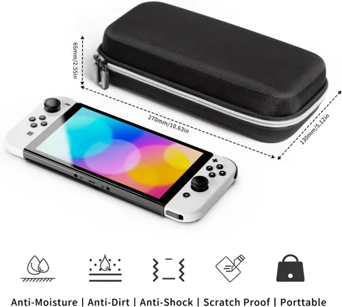 Vista 5 de Benazcap Funda compatible con Nintendo Switch OLED modelo 2021 14 en 1 kit de accesorios con funda de transporte cubierta transparente protector