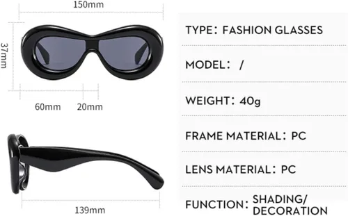 Vista 9 de W&Y YING Y2K - Lentes de sol ovalados inflados con montura gruesa para mujeres y hombres, divertidos, grandes, con escudo estético