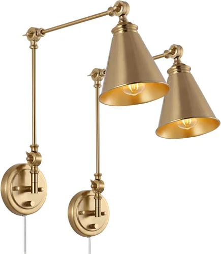 Vista 10 de WINGBO - Juego de 2 apliques de pared con brazo oscilante estilo granja, lámpara de pared industrial ajustable para sala de estar, dormitorio