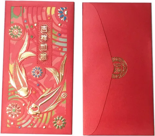 Vista 4 de Paquete de 12 sobres rojos chinos de la suerte vietnamita Li Xi para el año nuevo lunar, pez koi, pez dorado, sobre rojo para boda, cumpleaños, baby