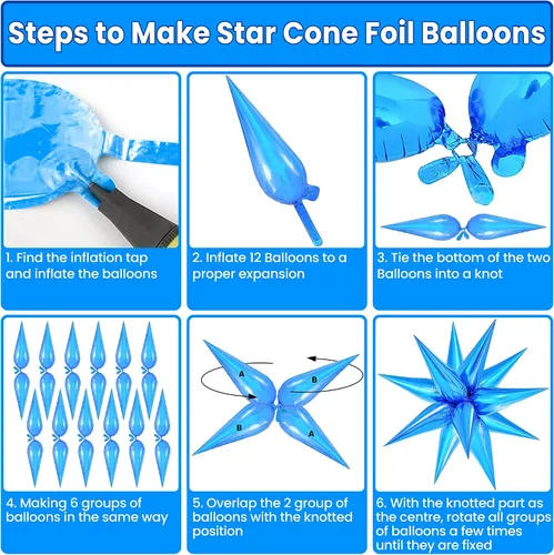 Vista 5 de Globos metálicos de papel de aluminio con forma de cono de estrella en explosión, azul, extragrandes, 26 pulgadas, para decoración de fiestas 2022