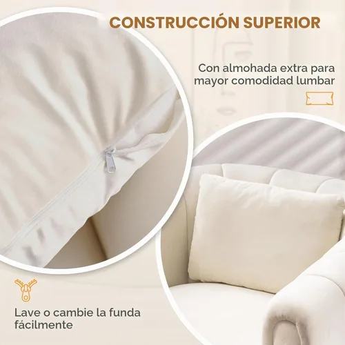 Vista 6 de ANJ Silla giratoria decorativa, silla de barril de terciopelo para sala de estar, cómodo sillón moderno, completamente montado (beige)