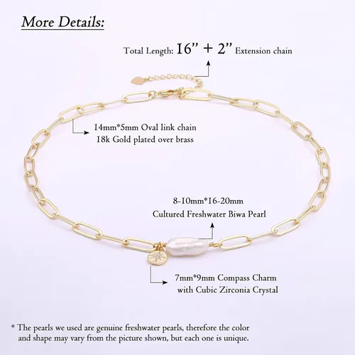 Vista 3 de Gargantilla de oro de 18 quilates, joyería delicada para mujeres de 16 pulgadas, con dije, cadena de eslabones