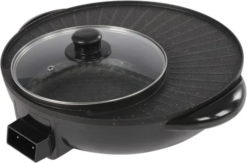 Vista 6 de Combo eléctrico de olla caliente y parrilla, con forma de sol y luna 2 en 1, parrilla de barbacoa y olla caliente de aluminio de 14 pulgadas de 5