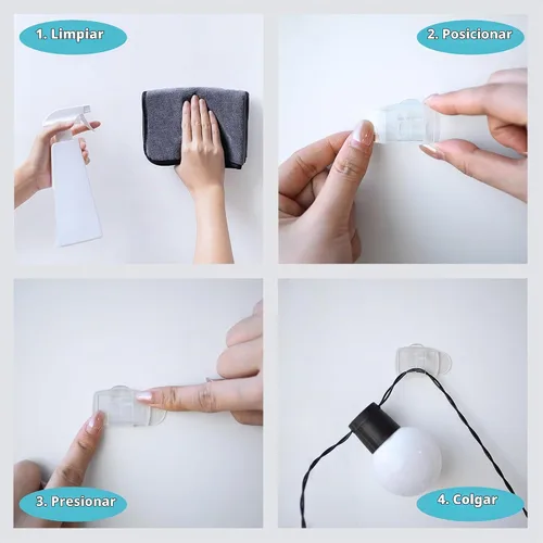 Vista 3 de MOVELYST 20 clips grandes de plástico transparente con tiras adhesivas, ganchos de pared sin daños para colgar, clips de cable extraíbles