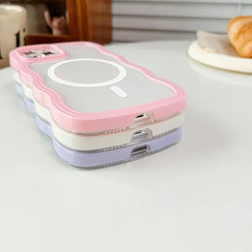 Vista 4 de XIZYO Funda magnética para iPhone 13 Pro, marco ondulado estético de ondas rizadas, transparente y lindo para mujeres y niñas